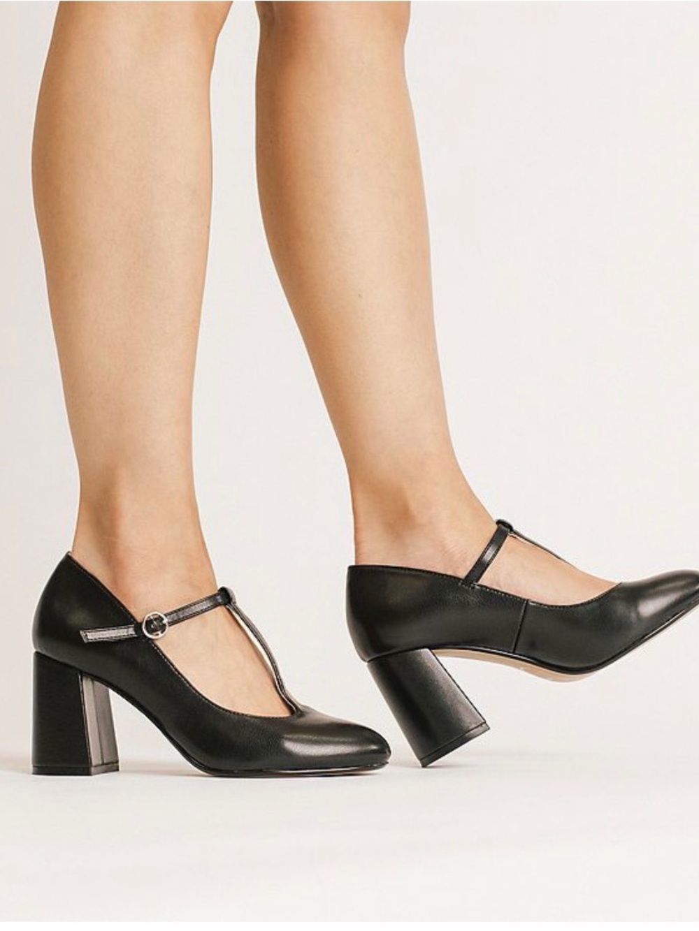 Journee Collection Black T-Strap Block Heel Pumps